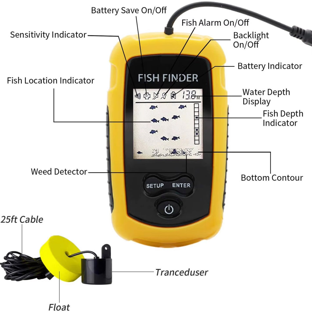 FishiGill 100M Portable Sonar Fish Finder with LCD Display