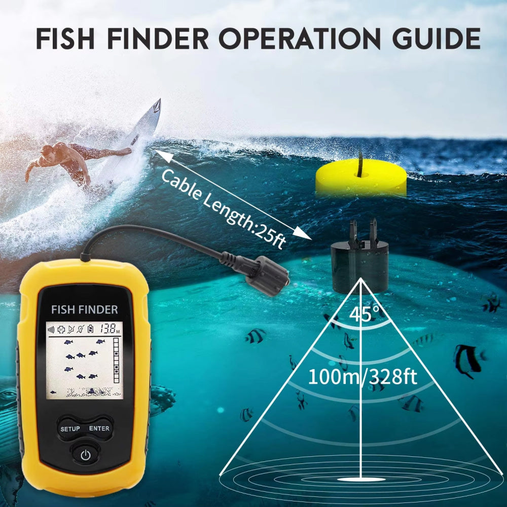 FishiGill 100M Portable Sonar Fish Finder with LCD Display
